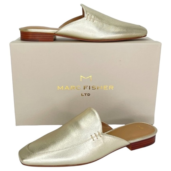 Marc Fisher Shoes - Marc Fisher LTD Pam Gold Leather Metallic Leather Womens Flat Mules Size 6M